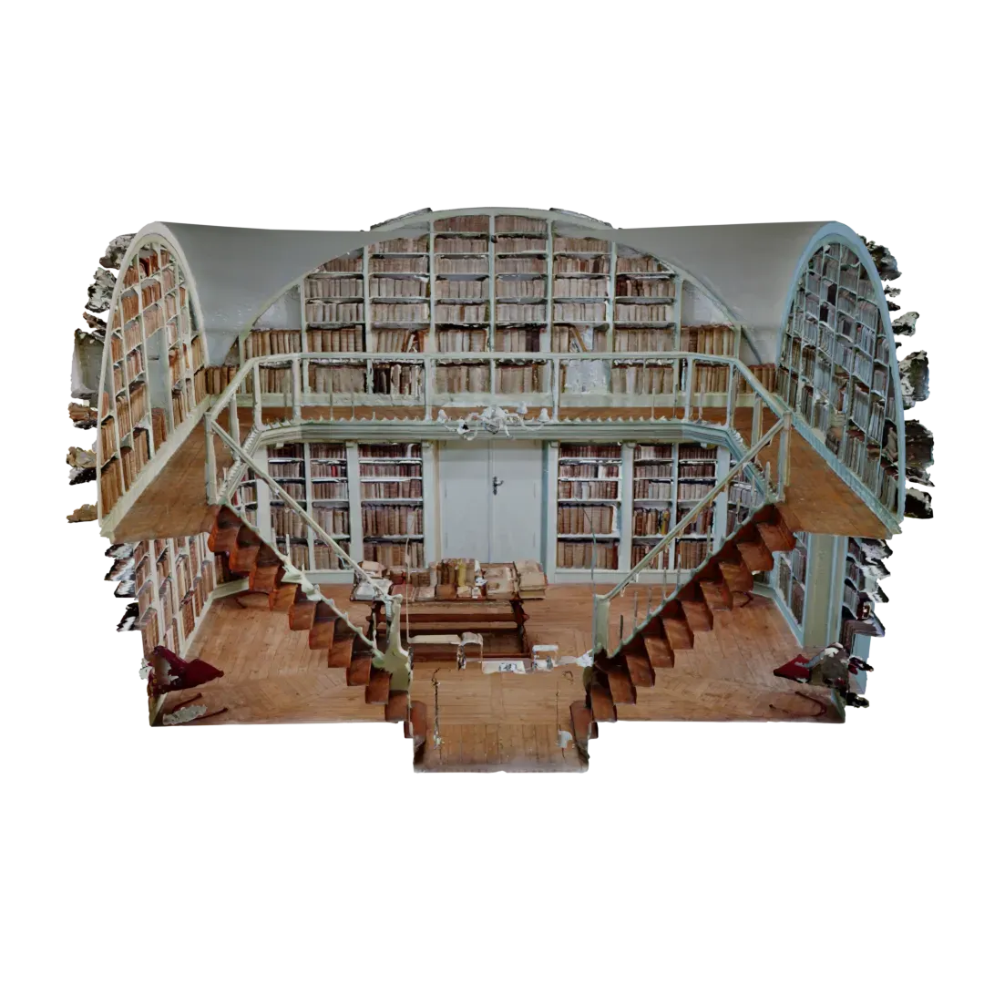 3D-Modell einer Bibliothek in der Schnittansicht