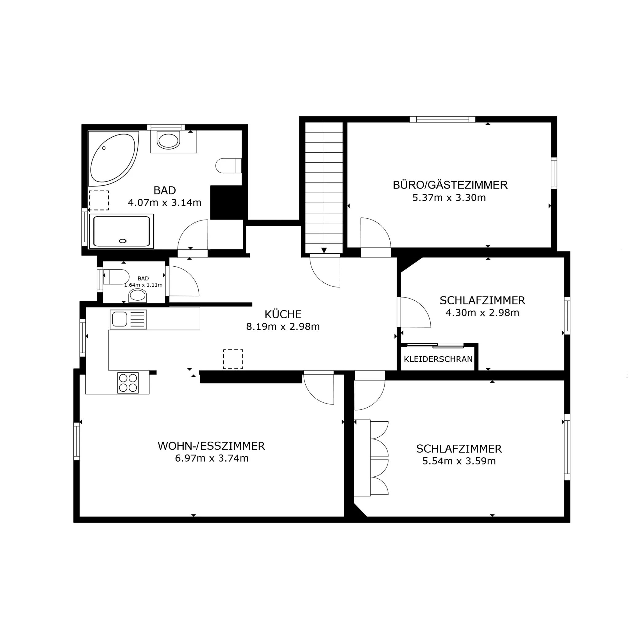 Grundriss einer Wohnung, erstellt aus dem 3D-Scan