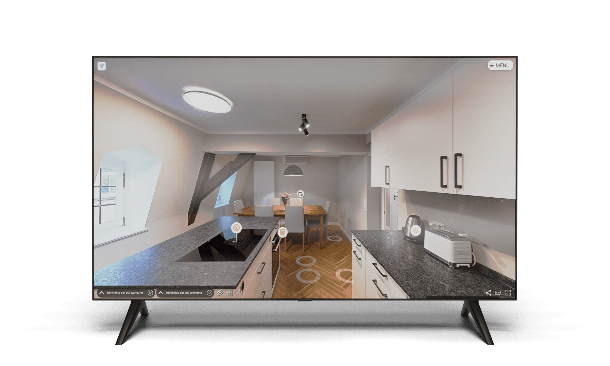 Großer Fernseher mit einem 360°-Rundgang